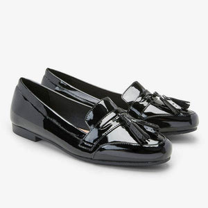 Black Patent Cleated Tassel Loafers - Allsport