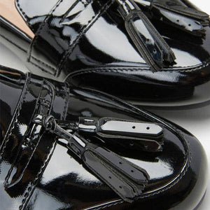 Black Patent Cleated Tassel Loafers - Allsport