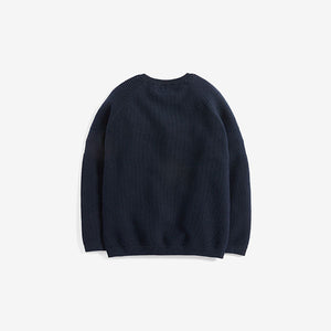 Textured Navy Crew Jumper with Stag Embroidery (3-12yrs) - Allsport