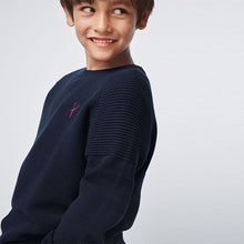 Load image into Gallery viewer, Textured Navy Crew Jumper with Stag Embroidery (3-12yrs) - Allsport
