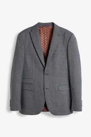 Gingham Grey Blue Check Suit Jacket - Allsport
