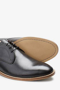 Black Contrast Sole Leather Derby Shoes - Allsport