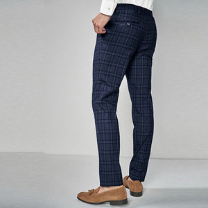 Blue Skinny Fit Check Suit: Trousers - Allsport