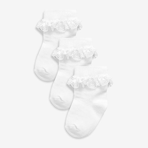 3 Pack Lace Trim White Socks (up to 12 months) - Allsport