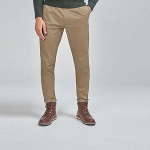 Stone Tapered Slim Fit Pleat Front Chinos - Allsport