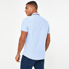 Load image into Gallery viewer, Light Blue Slim Fit Stretch Oxford Tipped Collar Short Sleeve Shirt - Allsport
