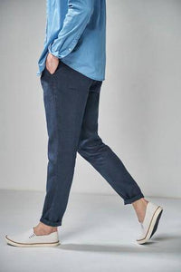 NAVY Slim Fit Linen Trousers - Allsport