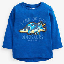 Load image into Gallery viewer, Blue Long Sleeve Dino Flippy Sequin T-Shirt (9mths-6yrs) - Allsport
