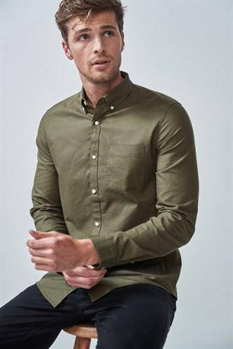 Green Long Sleeve Oxford Shirt - Allsport