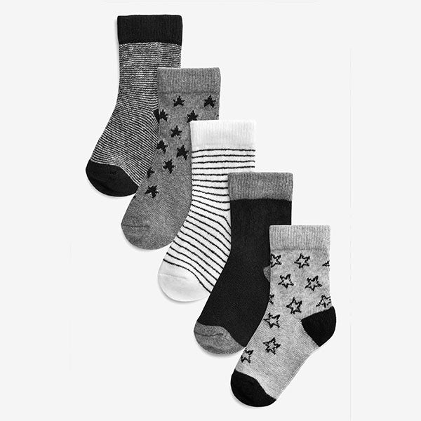 Monochrome Baby Socks Five Pack (0mths-2yrs) - Allsport