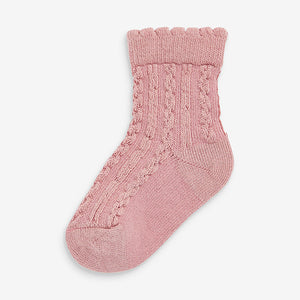 Pink Cable Knit Baby 7 Pack Socks (0mths-2yrs)
