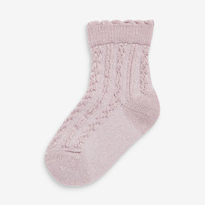 Pink Cable Knit Baby 7 Pack Socks (0mths-2yrs)