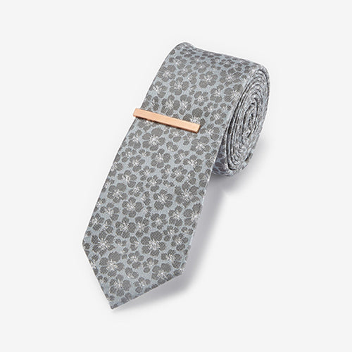 Sage Daisy Slim Tie With Tie Clip - Allsport