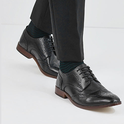 Black Regular Fit Contrast Sole Leather Brogues - Allsport