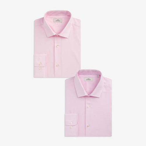 2PK Pink Slim Fit Single Cuff Plain And Check Shirt - Allsport