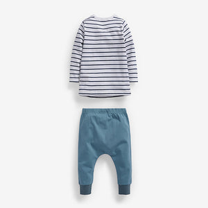 Baby 2 Pack Blue / White Stripe T-Shirt & Leggings Set (0mths-18mths) - Allsport