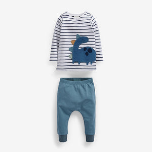 Baby 2 Pack Blue / White Stripe T-Shirt & Leggings Set (0mths-18mths) - Allsport