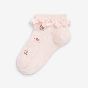 Pink/Sage 5 Pack Floral Trainer Socks - Allsport