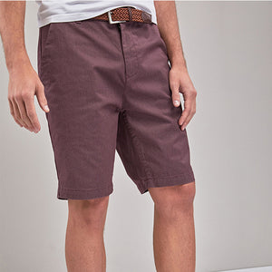 Burgundy Straight Fit Ditsy Print Belted Chino Shorts - Allsport