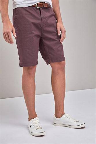 Burgundy Ditsy Print Belted Chino Shorts - Allsport