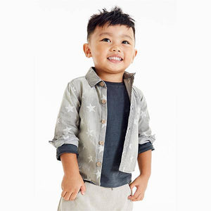 Grey Star Print Denim Shirt (3mths-5yrs) - Allsport