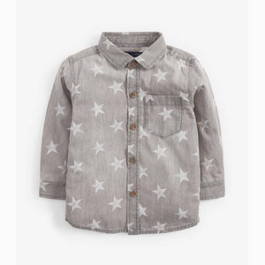 Grey Star Print Denim Shirt (3mths-5yrs) - Allsport