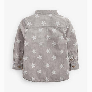 Grey Star Print Denim Shirt (3mths-5yrs) - Allsport