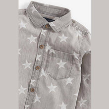 Load image into Gallery viewer, Grey Star Print Denim Shirt (3mths-5yrs) - Allsport
