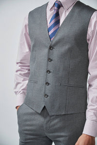 Gingham Grey Blue Regular Fit Check Suit Waistcoat - Allsport
