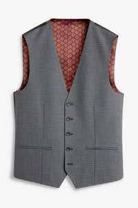Gingham Grey Blue Regular Fit Check Suit Waistcoat - Allsport