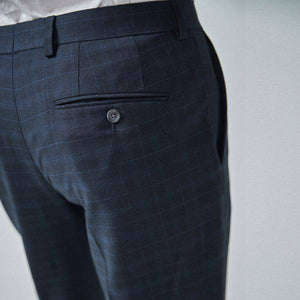 Navy/Black Tailored Fit Check Suit: Trousers - Allsport