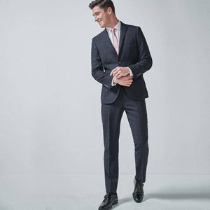 Navy/Black Tailored Fit Check Suit: Trousers - Allsport
