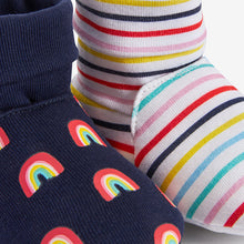 Load image into Gallery viewer, 2 Pack Navy Rainbow/Stripe  Cotton Rich Baby Booties (0-18mths) - Allsport
