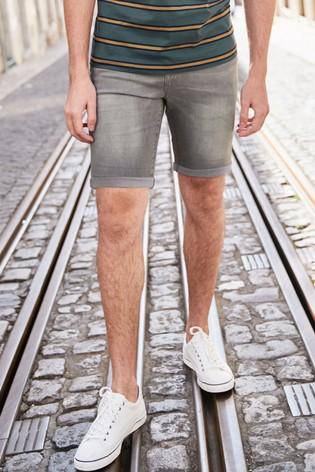 Grey Skinny Fit Denim Shorts - Allsport