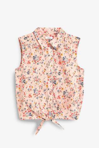 PINK FLORAL TIE FRONTS TOP (10YRS) - Allsport