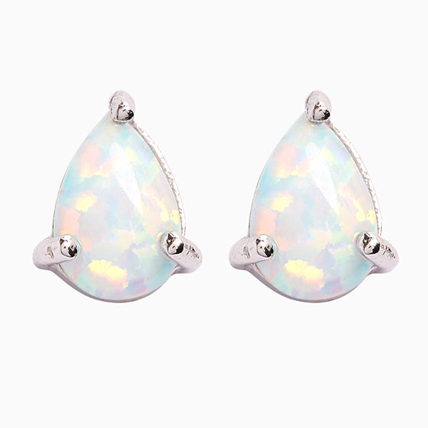 Sterling Silver Opal Stone Stud Earrings - Allsport