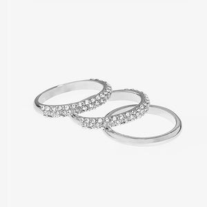 Silver Tone Pave Rings 3 Pack - Allsport