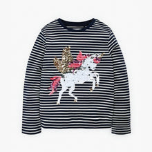 Load image into Gallery viewer, Navy Stripe Unicorn Long Sleeve Top (3-12yrs) - Allsport
