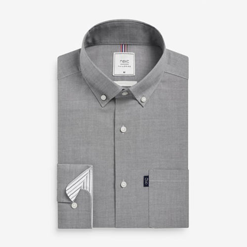 Light Grey Slim Fit Single Cuff Easy Iron Button Down Oxford Shirt - Allsport