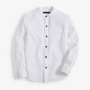 White Long Sleeve Textured Grandad Shirt (3-12yrs) - Allsport