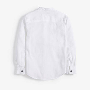 White Long Sleeve Textured Grandad Shirt (3-12yrs) - Allsport