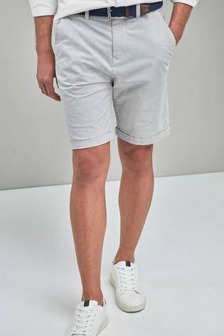 Grey Fine Stripe Belted Shorts - Allsport