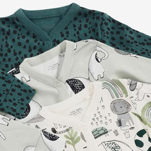 Green 3 Pack Multi Print Sleepsuits (0mths-12mths) - Allsport