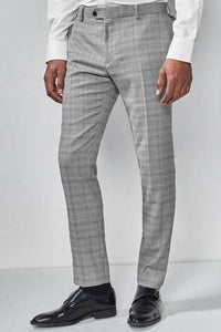 Light Grey / Blue Skinny Fit Check Suit: Trousers - Allsport