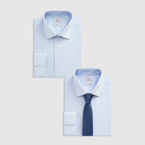 2PK Blue Plain And Check Shirts With Tie - Allsport