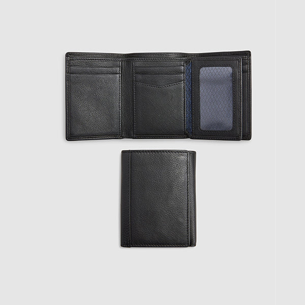 Black Signature Italian Leather Extra Capacity Trifold Wallet