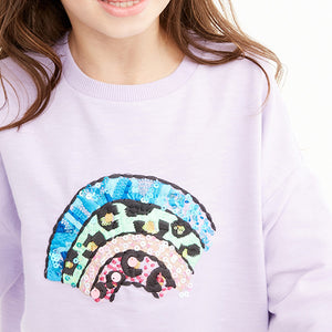 Lilac Purple Sequin Embroidery Rainbow Long Sleeve Cuffed Top (3-12yrs) - Allsport