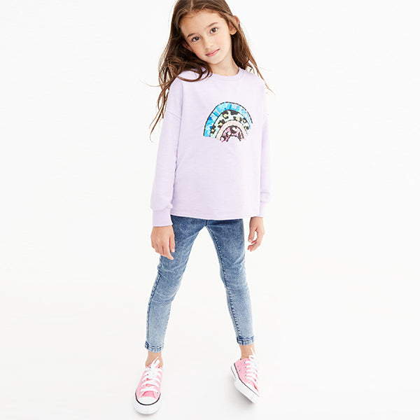 Lilac Purple Sequin Embroidery Rainbow Long Sleeve Cuffed Top (3-12yrs) - Allsport