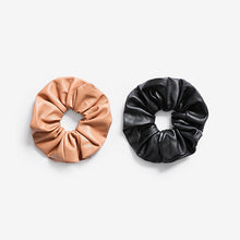 Load image into Gallery viewer, Black/Tan PU Scrunchie 2 Pack - Allsport
