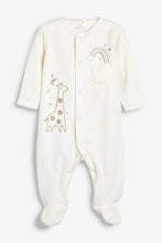 Load image into Gallery viewer, Ecru Giraffe Embroidered Velour Sleepsuit  (up to 18 months) - Allsport
